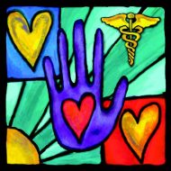 Stained glass healing hands art